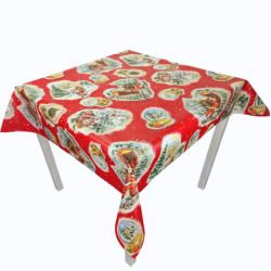 Christmas Santa Knocking Red 120cm Wide x 20 metres PVC Vinyl Tablecloth Roll