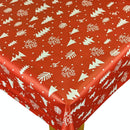 Christmas Trees Red Vinyl Oilcloth Tablecloth