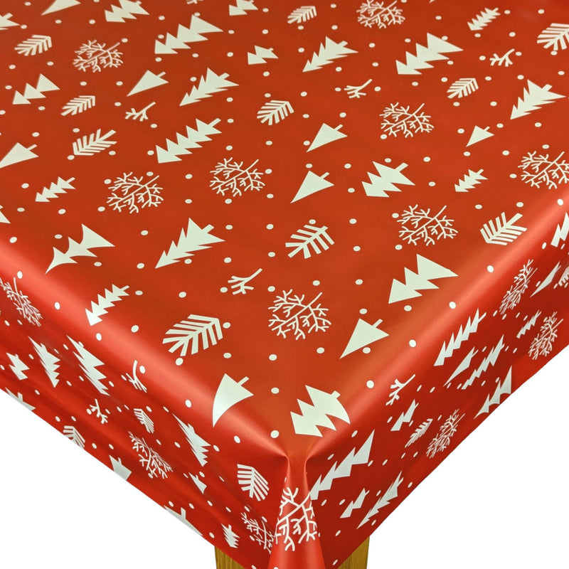 Christmas Trees Red Vinyl Oilcloth Tablecloth