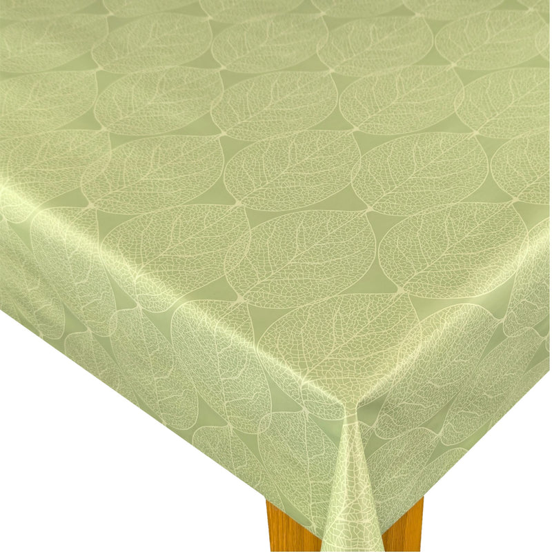 Skeleton Leaf Sage Green Vinyl Oilcloth Tablecloth