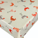Grey and Orange Chickens Vinyl Oilcloth Tablecloth