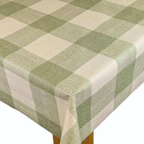 Olive Green Large Check Tex Vinyl Oilcloth Tablecloth