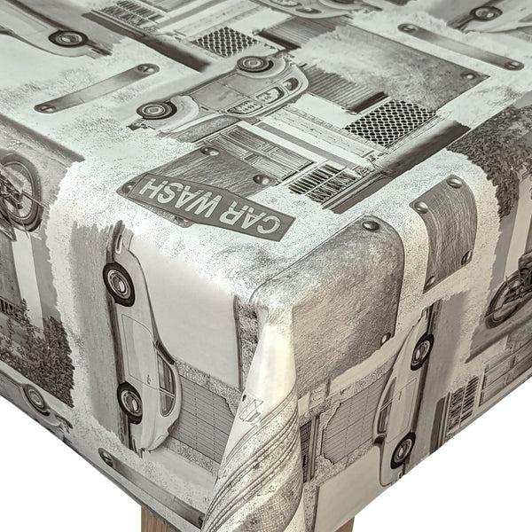 Vintage Cars and Motorbikes PVC Vinyl Oilcloth Tablecloth