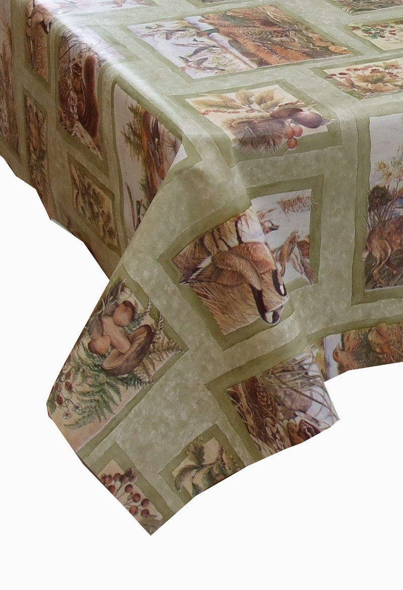 Wildlife Sage Green Vinyl Oilcloth Tablecloth