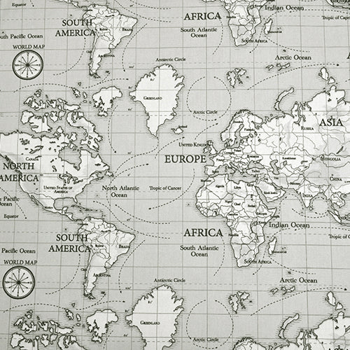 World Atlas Map Grey Oilcloth Tablecloth