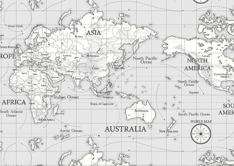 World Maps Grey Oilcloth Tablecloth