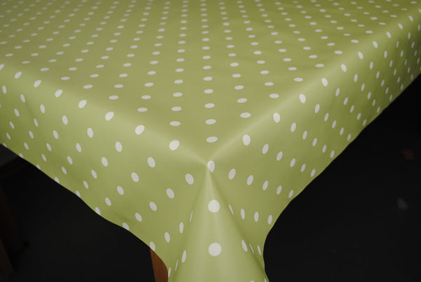 Sage Green Polka Dot PVC Vinyl Wipe Clean Tablecloth  120cm x 140cm Warehouse Clearance