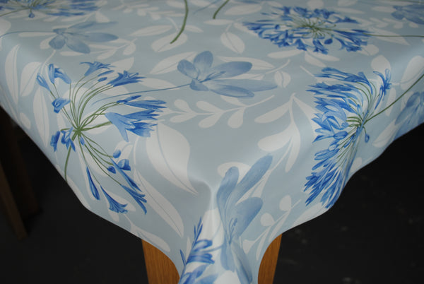 Agapanthus Blue PVC Vinyl Wipe Clean Tablecloth  130cm x 140cm Warehouse Clearance