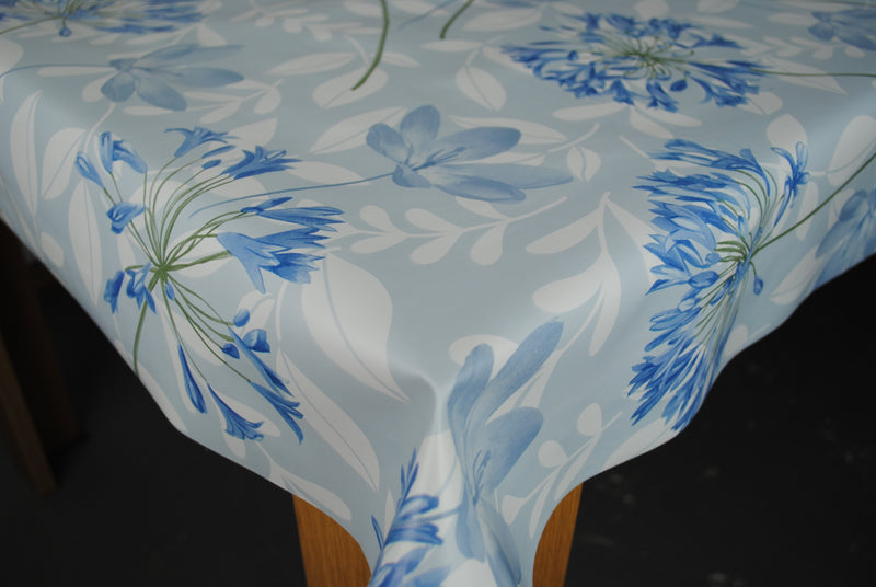 Agapanthus Blue PVC Vinyl Wipe Clean Tablecloth  130cm x 140cm Warehouse Clearance