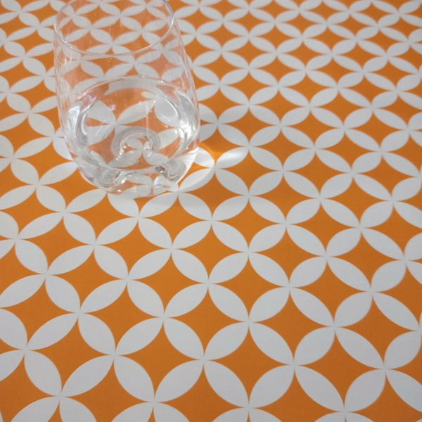 Alice Orange Geometric PVC Vinyl Wipe Clean Tablecloth 220cm x 140cm Warehouse Clearance
