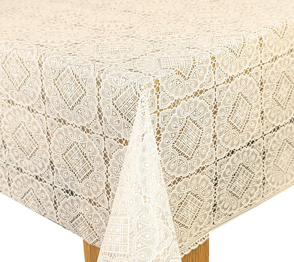 Angel Cream Lace PVC Vinyl Wipe Clean Tablecloth  110cm x 140cm Warehouse Clearance