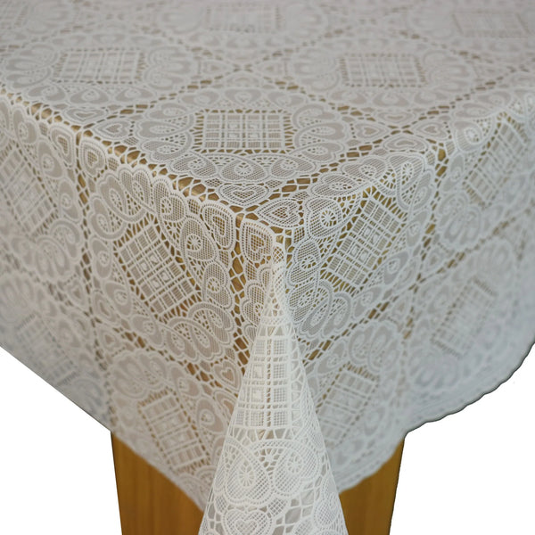 White Angel Lace  PVC Vinyl Wipe Clean Tablecloth 200cm x 140cm -Warehouse Clearance