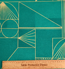 Art Nouveau Emerald  and Gold Geometric PVC Vinyl Tablecloth Roll  20 Metres