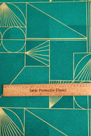 Art Nouveau Emerald  and Gold Geometric PVC Vinyl Tablecloth Roll  20 Metres