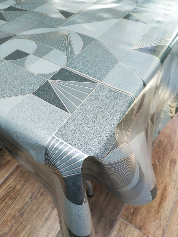 Art Nouveau Grey Silver PVC Vinyl Wipe Clean Tablecloth 150cm x 140cm Warehouse Clearance