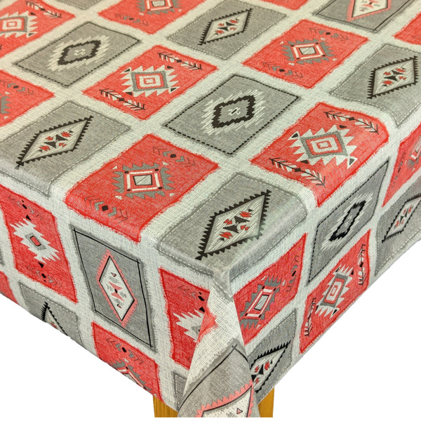 Red Aztec Design Vinyl Oilcloth Tablecloth