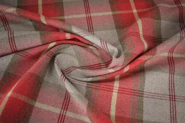 Balmoral Cherry Wool Effect Tartan Fabric sold by the metre- Warehouse Clearance