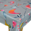 Barmy Birds Grey PVC Vinyl Wipe Clean Tablecloth ROUND 138cm Warehouse Clearance