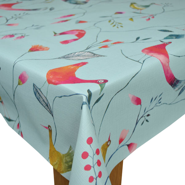 Barmy Birds Duckegg PVC Vinyl Wipe Clean Tablecloth  95cm x 140cm Warehouse Clearance