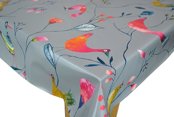 Barmy Birds Grey PVC Vinyl Wipe Clean Tablecloth 110cm x 140cm Warehouse Clearance