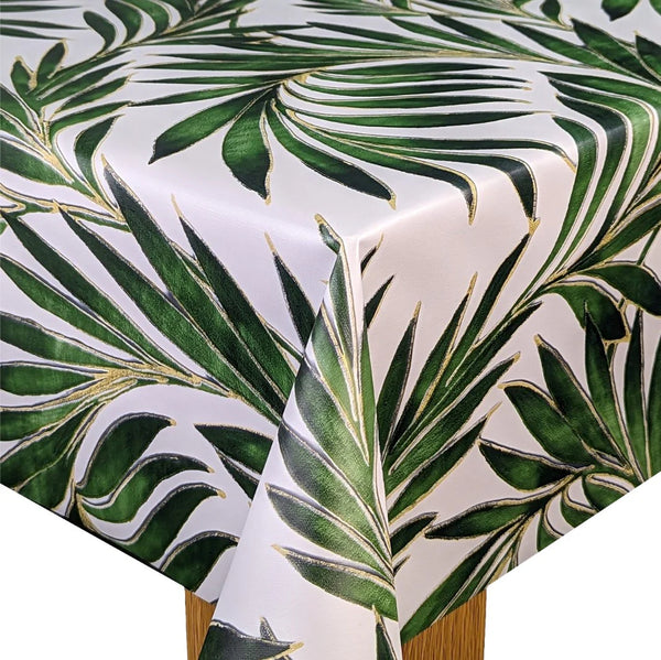 Beach Palm Leaves Green  PVC Vinyl Wipe Clean Tablecloth  170cm x 140cm Warehouse Clearance