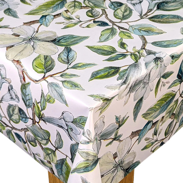 Beautiful Leaves Green and Teal PVC Vinyl Wipe Clean Tablecloth 140cm x 140cm Warehouse Clearance