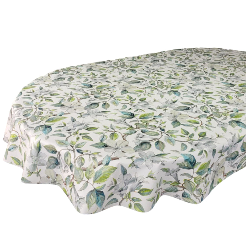 Oval Beautiful Leaves Green Teal Wipe Clean PVC Vinyl Tablecloth 200cm x 140cm