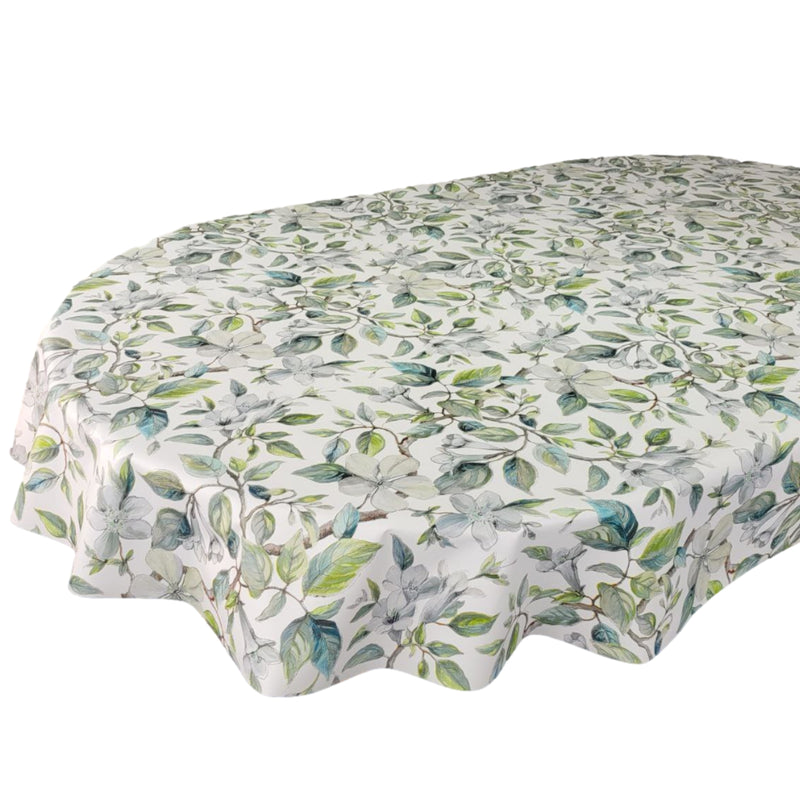 Oval Beautiful Leaves Green Teal Wipe Clean PVC Vinyl Tablecloth 250cm x 140cm