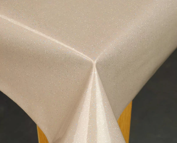 Beige Glitter PVC Vinyl Wipe Clean Tablecloth 90cm x 140cm Warehouse Clearance