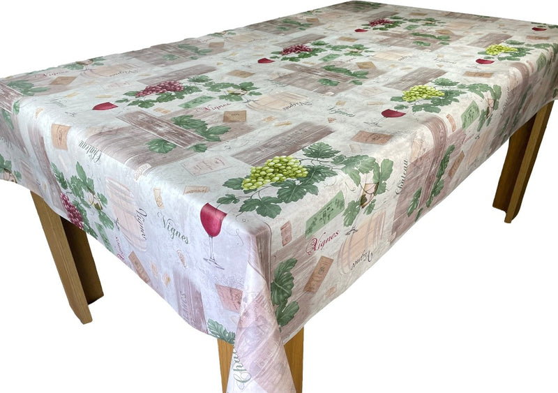 Vineyard Grapes Beige Vinyl Tablecloth Roll 20 Metres x 140cm Full Roll