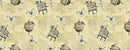 Bird Cage and Butterfly beige  PVC Vinyl Tablecloth 20 Metres x 140cm