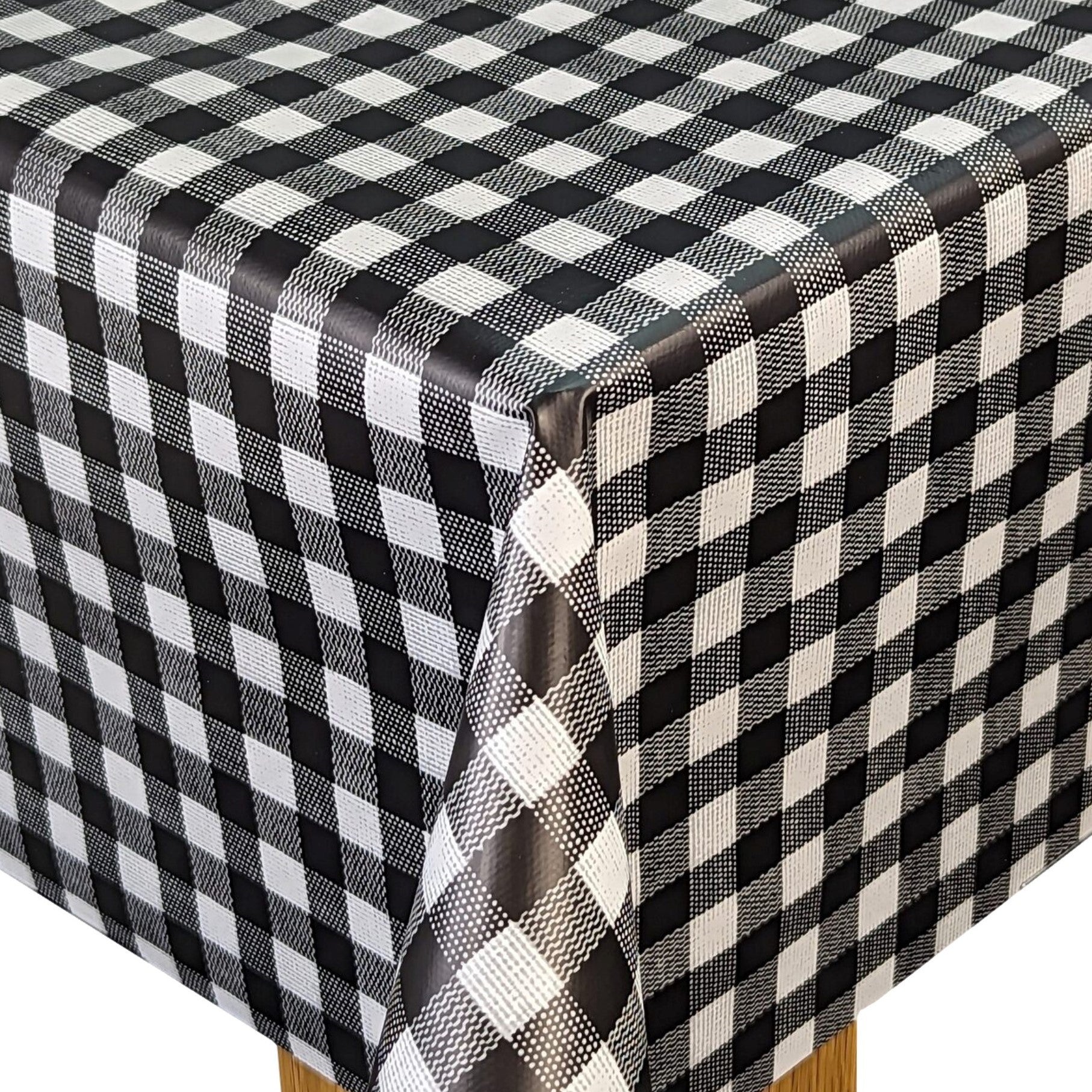 Bistro Check Black Vinyl Oilcloth Tablecloth Vinyl Oilcloth Tablecloth