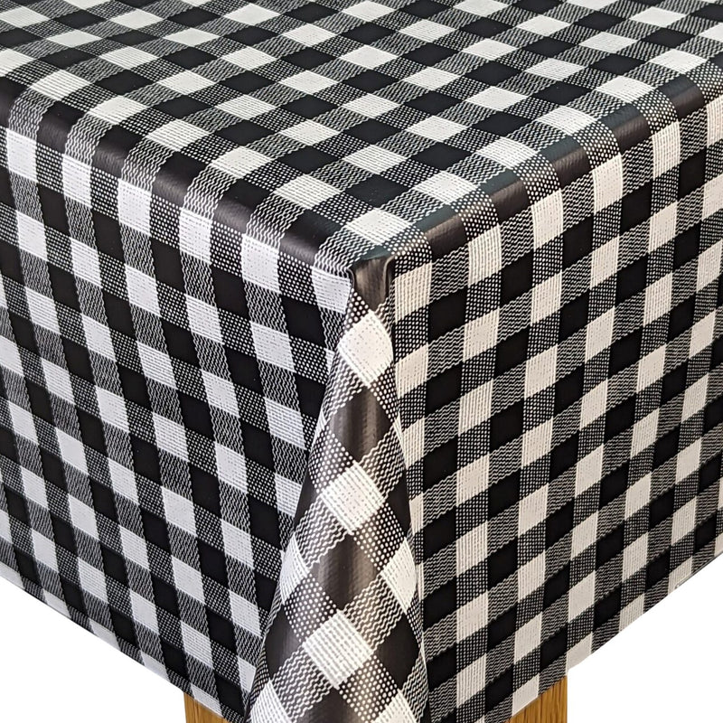 Black Bistro Gingham Check  PVC Vinyl Tablecloth Roll 20 Metres x 140cm Full Roll