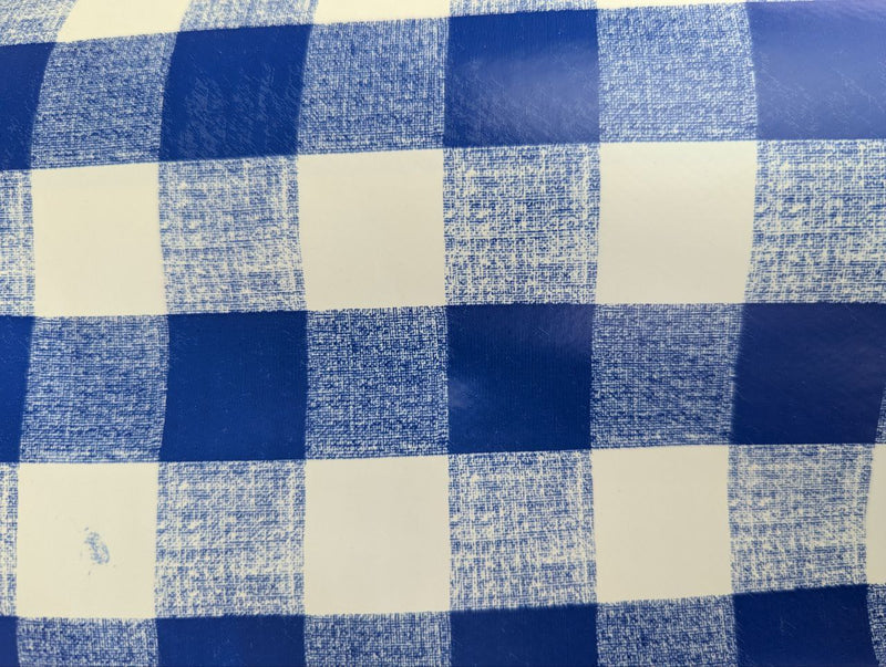 Blue Classic Gingham Check  PVC Vinyl Tablecloth 20 Metres -Minor Print Faults