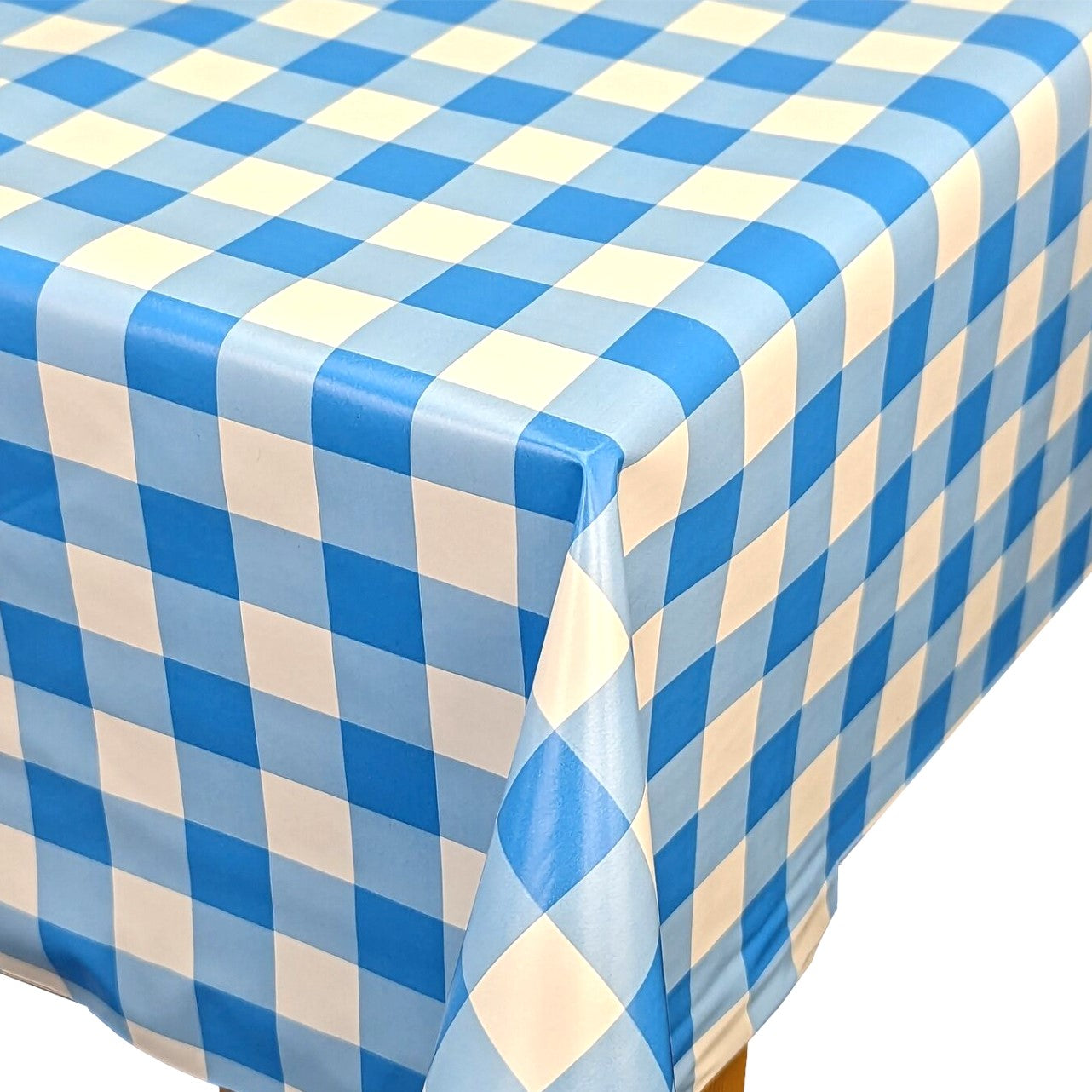 Blue Gingham Bright Vinyl Oilcloth Tablecloth Vinyl Oilcloth Tablecloth