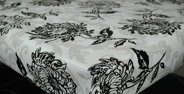 Boston Black Floral Design PVC Vinyl Tablecloth 20 Metres