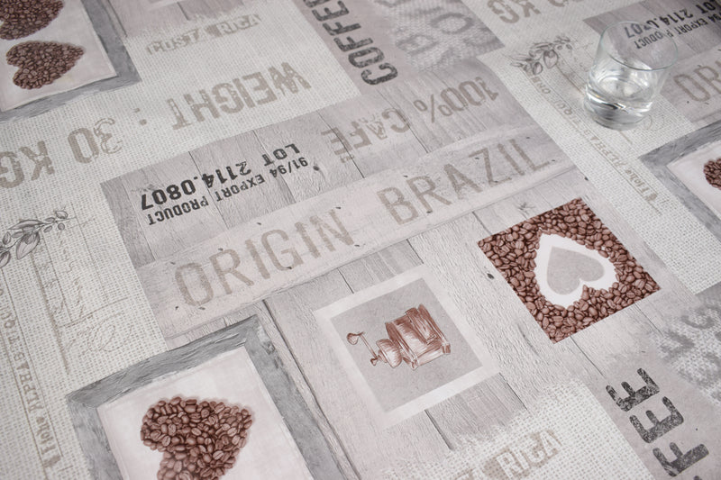 Brazil Coffee Grey Vinyl Tablecloth Roll 20 Metres x 140cm Full Roll
