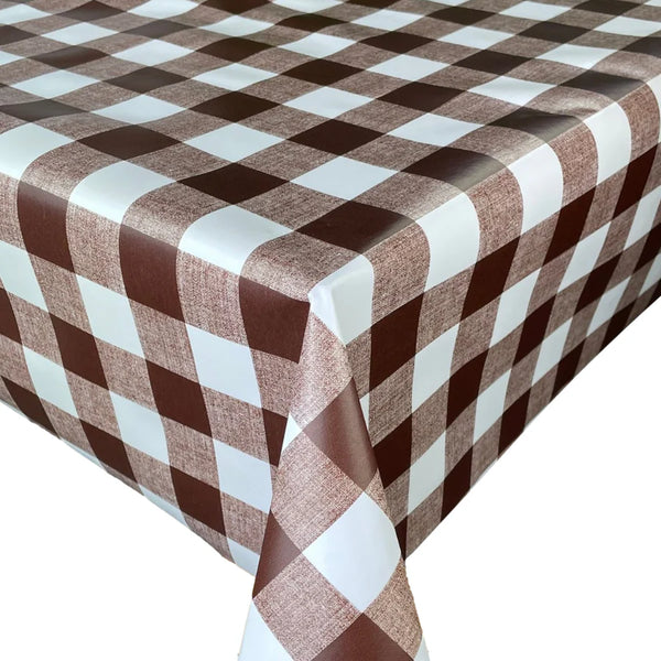 Brown Large 38mm Check PVC Vinyl Tablecloth 20 Metres Roll - Warehouse Clearance