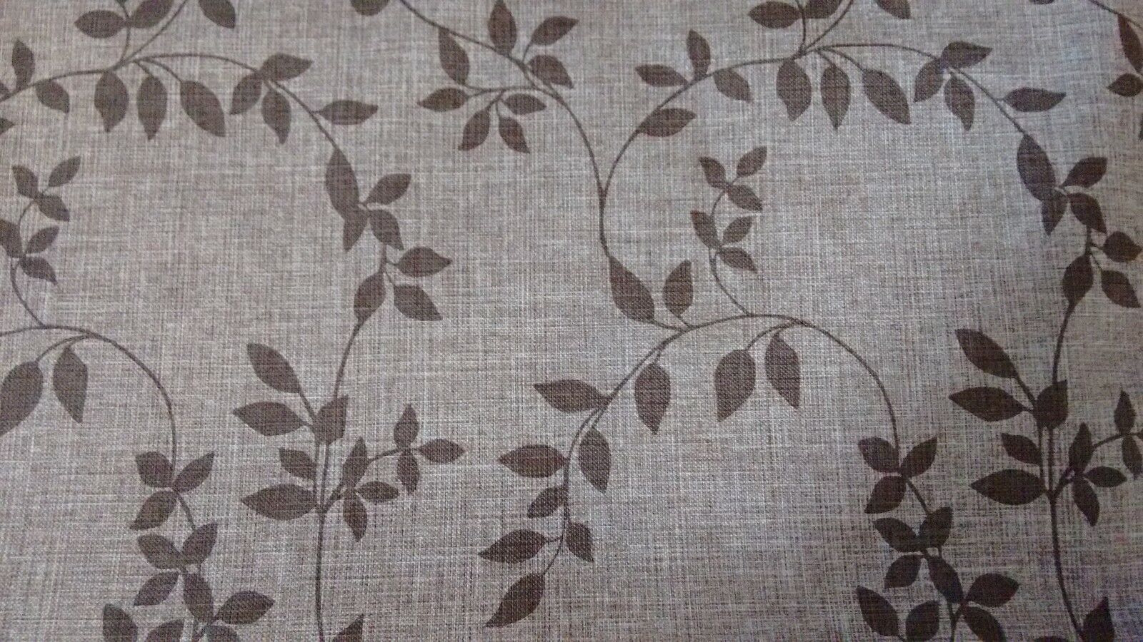 Brown Leaves on Taupe Linen Tex PVC Vinyl Wipe Clean Tablecloth 100cm