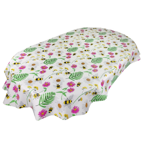 Oval Busy Bee Meadow Wipe Clean PVC Vinyl Tablecloth 250cm x 140cm