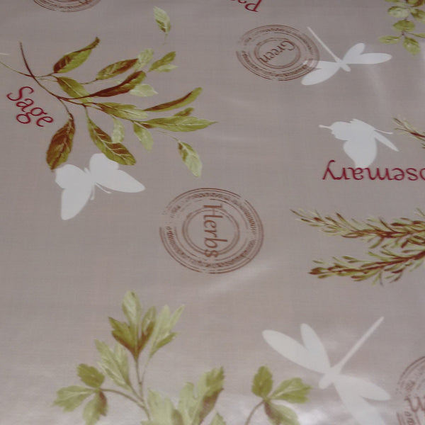 Butterfly Herbs Stone PVC Vinyl Wipe Clean Tablecloth 110cm x 140cm Warehouse Clearance