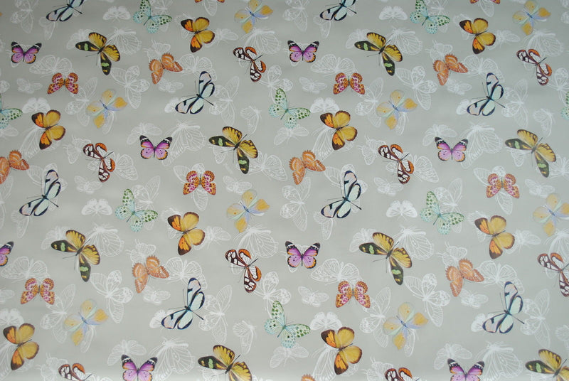 Butterfly Multi on Grey Vinyl Tablecloth