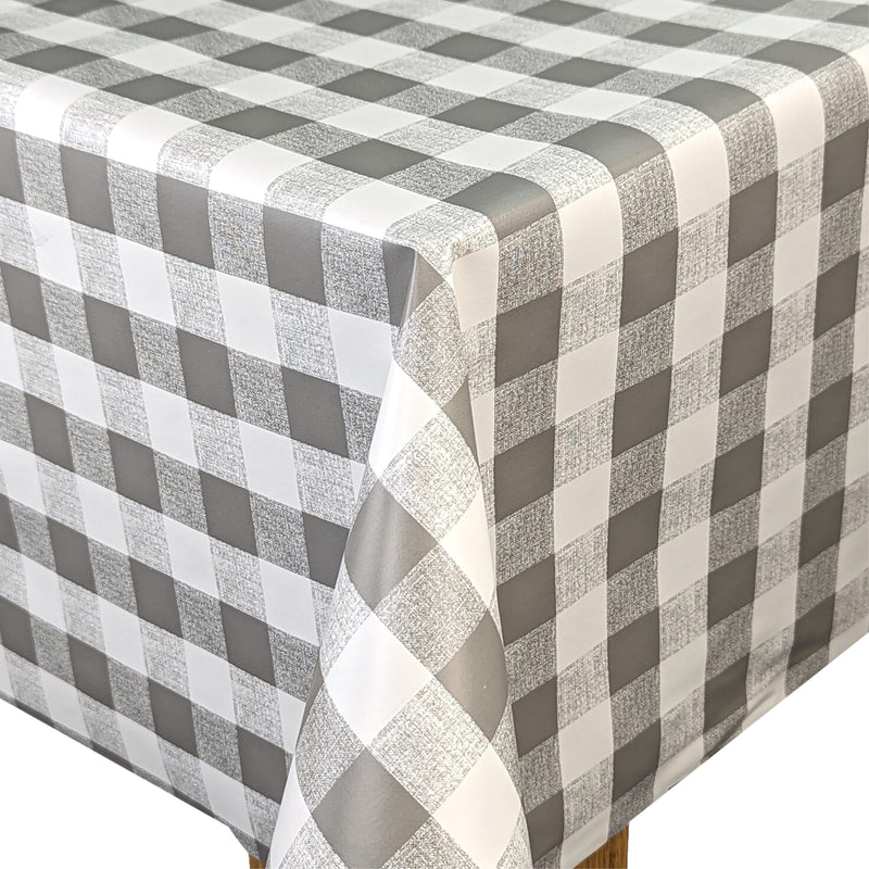 Grey Gingham Check Vinyl Oilcloth Tablecloth