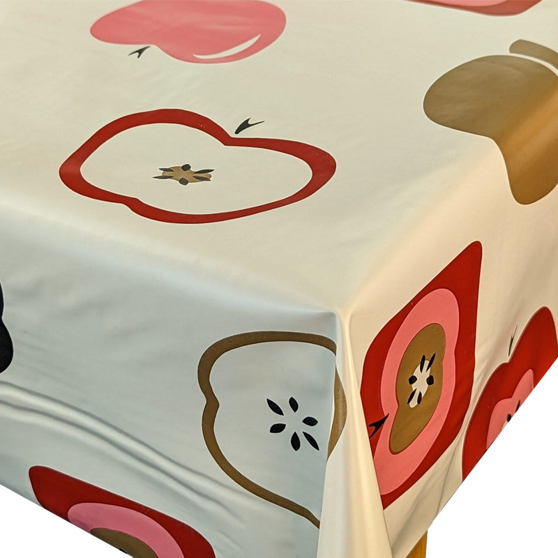 Red Apples on Cream PVC Vinyl Tablecloth 20 Metres