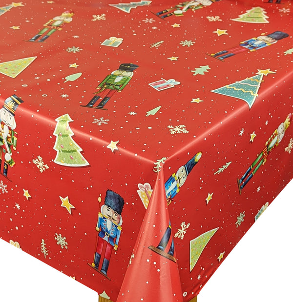 Nutcracker Christmas Red Vinyl Oilcloth Tablecloth