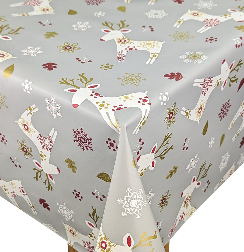 Christmas Scandi Reindeer GREY Vinyl Oilcloth Tablecloth