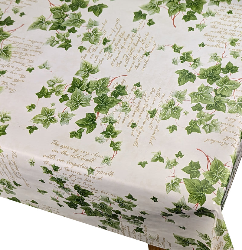 Green Ivy on White Vinyl Oilcloth Tablecloth