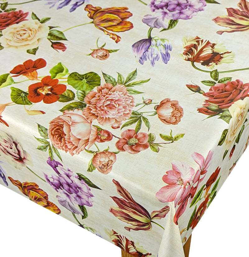 Bold Spring Flowers Vinyl Oilcloth Tablecloth