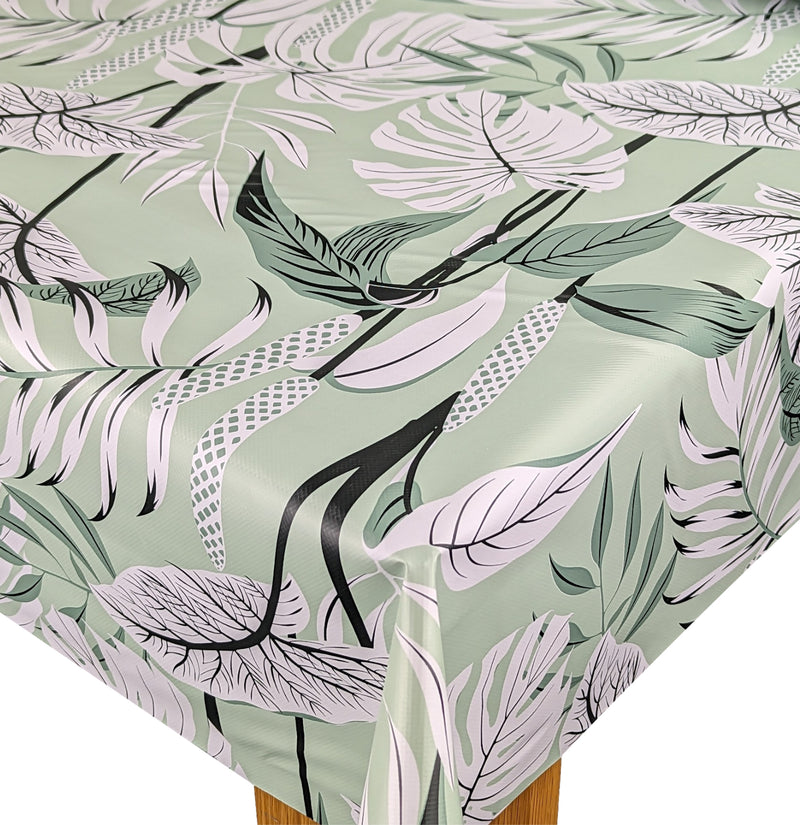 Mint Green Leaves Vinyl Tablecloth