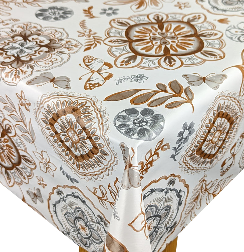 Sofia Copper Grey PVC Vinyl Oilcloth Tablecloth